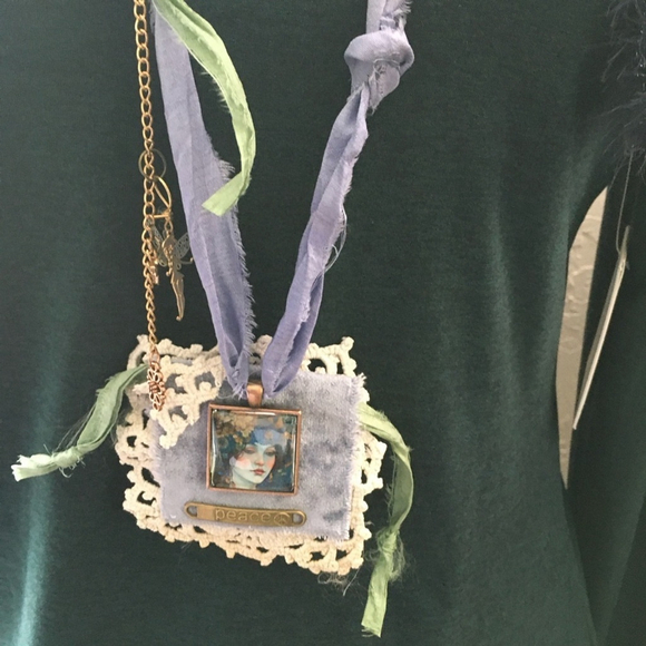 Handmade Artisan Boho Statement Jabot Necklace with Ribbon and Lace